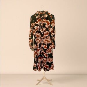 Who What Wear Black Long-Sleeve Floral Button-Front Midi Dress